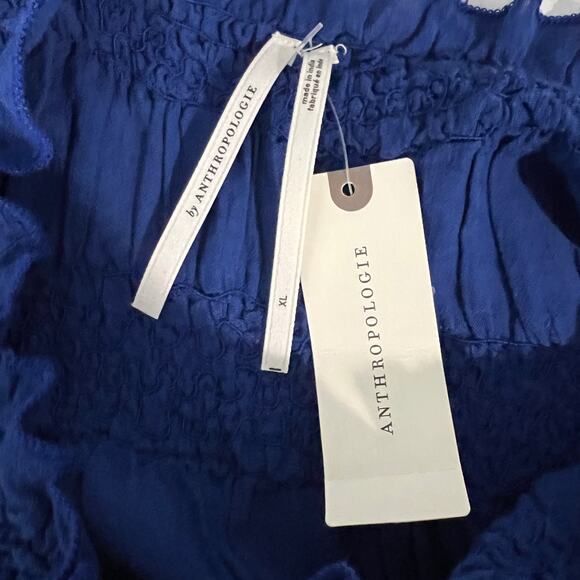 By Anthropologie Mock-Neck Textured Smocked Stretch Dress Blue Mini - Picture 3 of 10